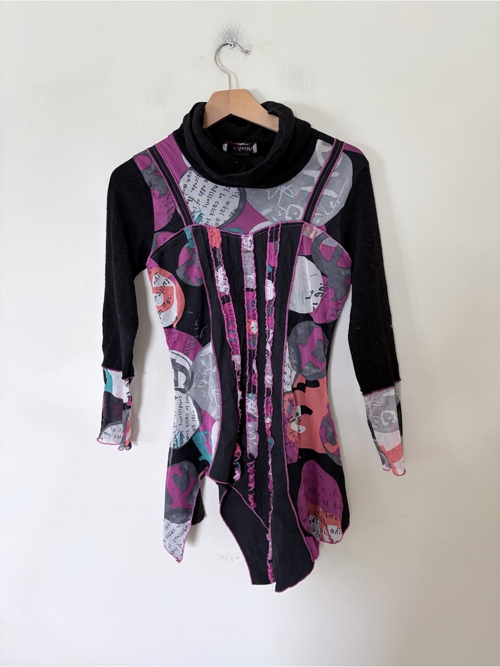 Vintage y2k euro Affinites panelled Abstract Mesh long sleeve top asymmetrical